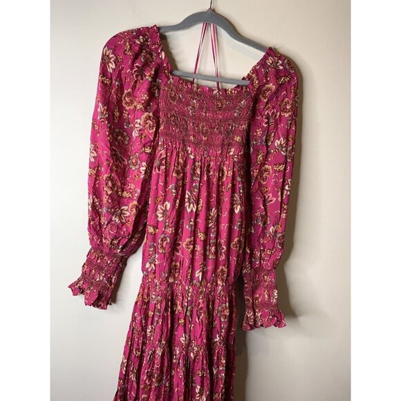 Free People Sweet Escape Smocked Shirred Maxi Dress Size S Boho Pink Floral NEW - Picture 4 of 9